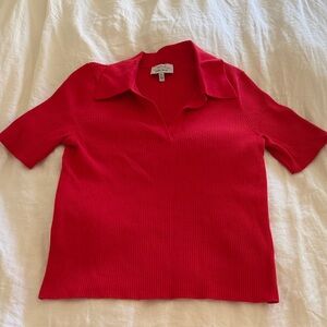 & Other Stories red ribbed collared short sleeve top